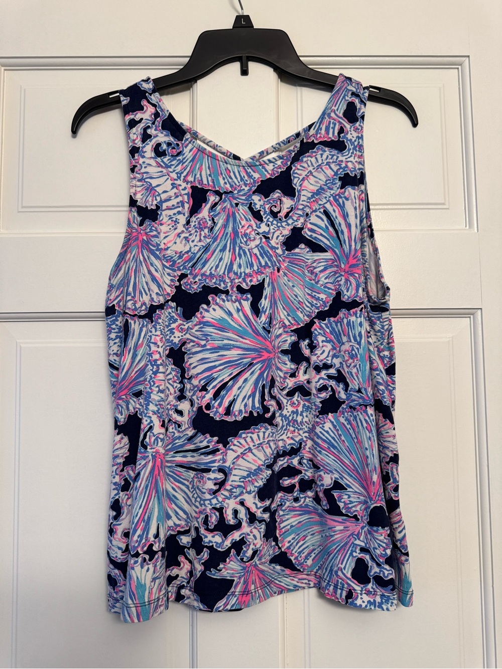 Lilly Pulitzer Navy Tank with Pink & Light Blue Shell Print